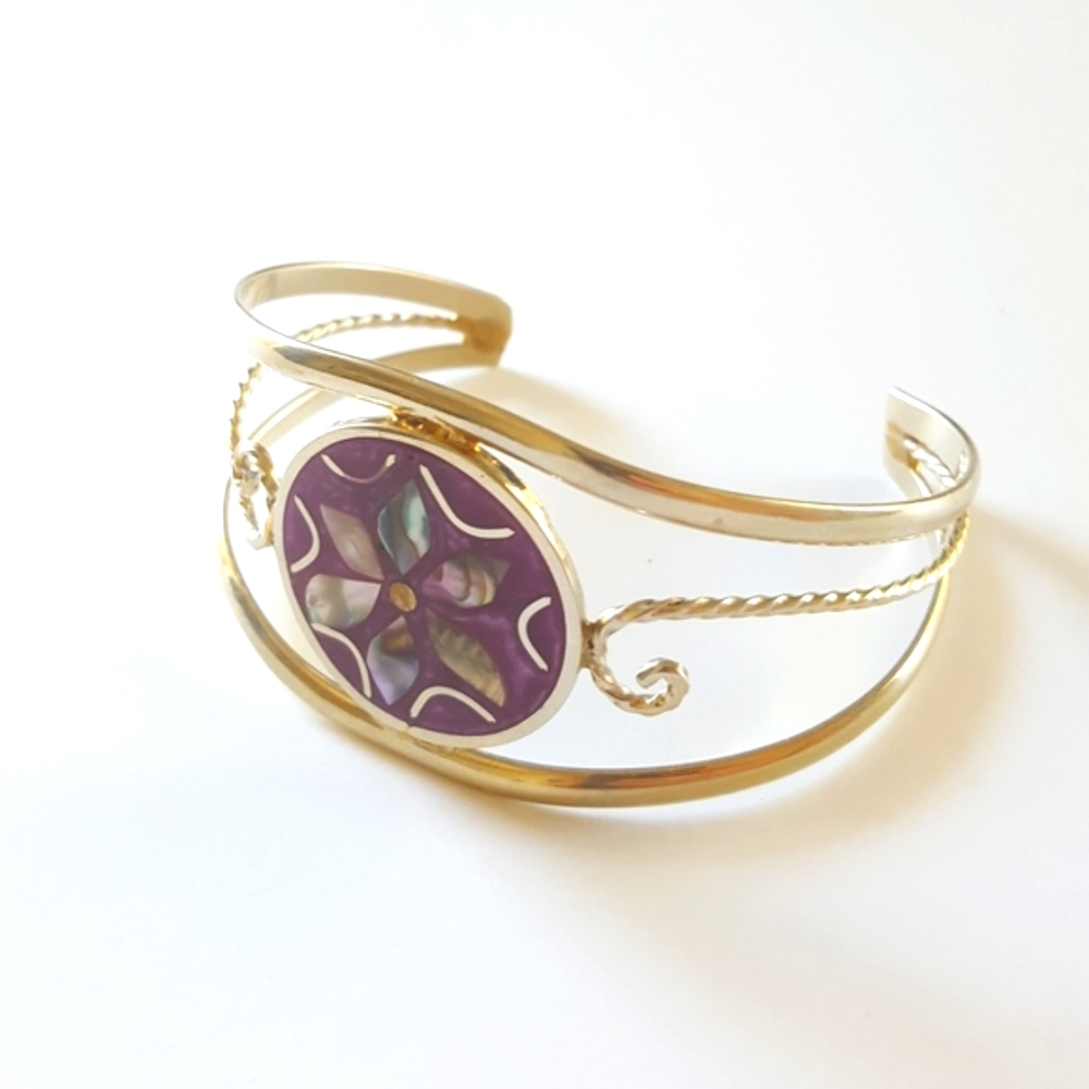 Sterling Cuff Bracelet 🎀 Mother of Pearl design - Picture 9 of 11